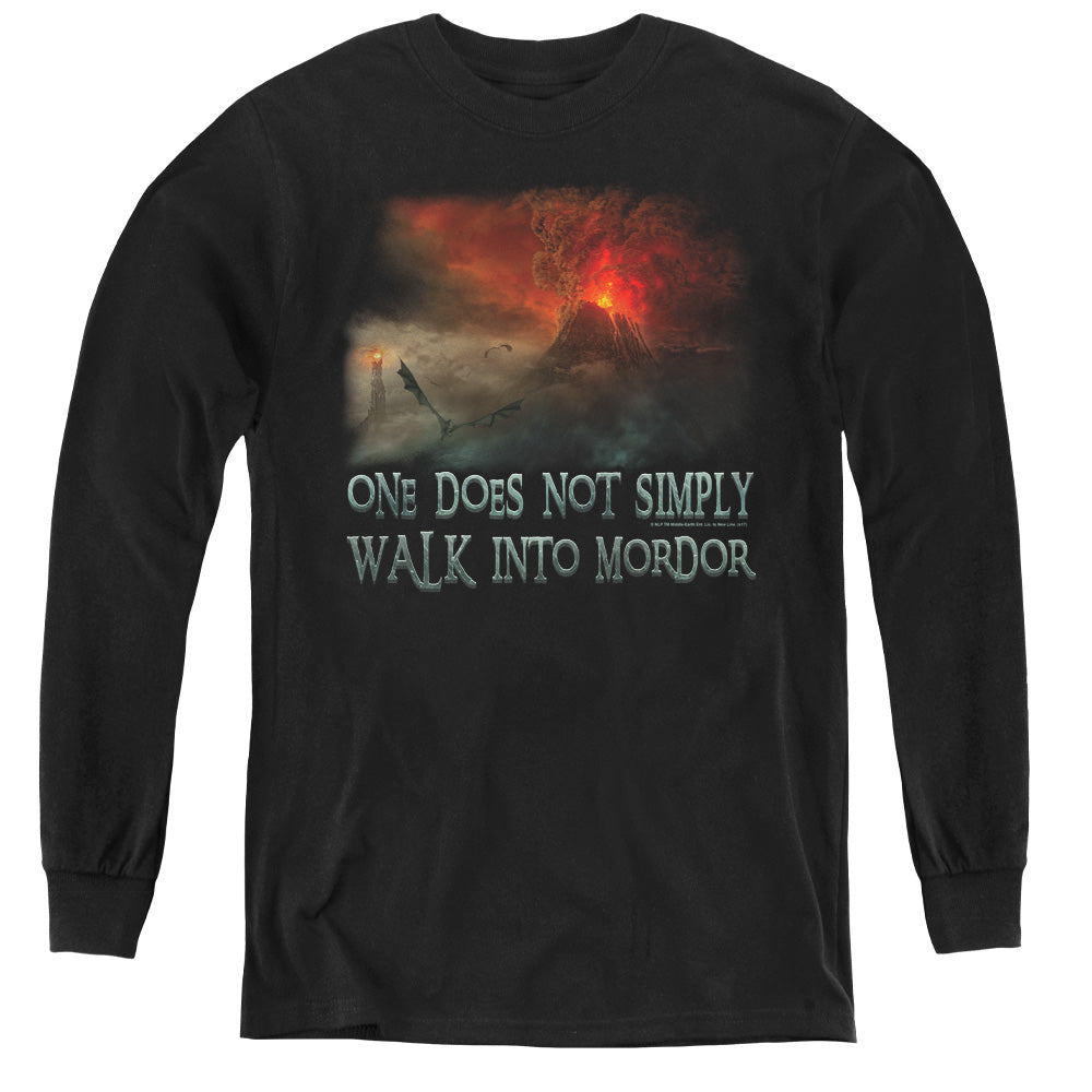 AN OFFCIALLY LICENSED LOR WALK IN MORDOR YOUTH LONG SLEEVE T-SHIRT BLACK