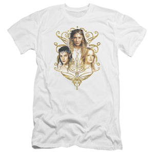 AN OFFCIALLY LICENSED LOR WOMEN OF MIDDLE EARTH MEN'S PREMIUM SLIM FIT T-SHIRT WHITE