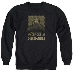 AN OFFCIALLY LICENSED LORD OF THE RINGS ISHKHAQWI DURUGNUL ADULT UNISEX CREWNECK SWEATSHIRT BLACK