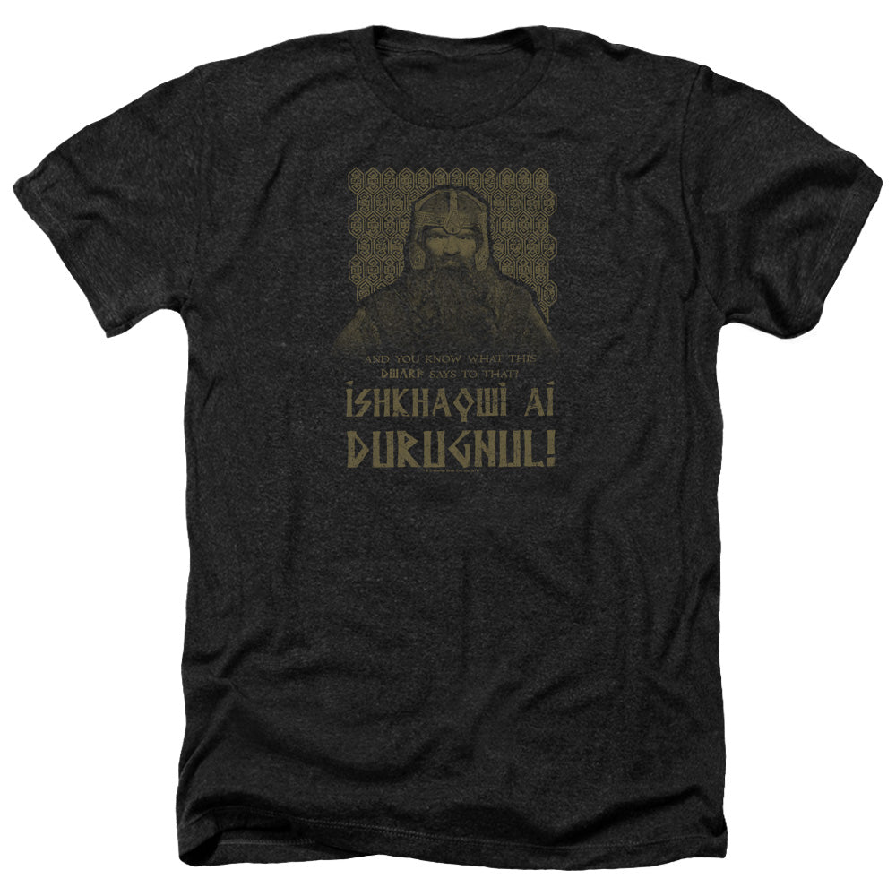 AN OFFCIALLY LICENSED LORD OF THE RINGS ISHKHAQWI DURUGNUL MEN'S HEATHER T-SHIRT CHARCOAL