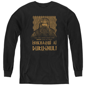 AN OFFCIALLY LICENSED LORD OF THE RINGS ISHKHAQWI DURUGNUL YOUTH LONG SLEEVE T-SHIRT BLACK