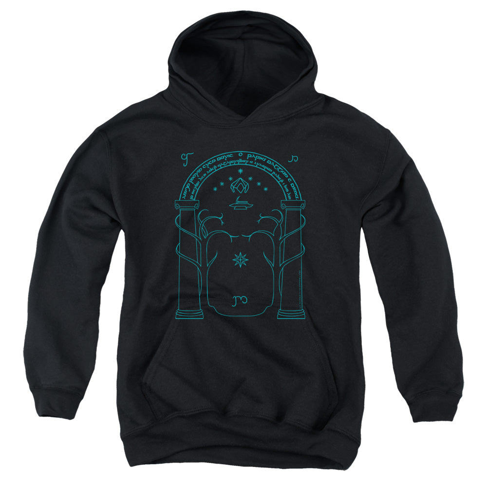 AN OFFCIALLY LICENSED LORD OF THE RINGS DOORS OF DURIN YOUTH HOODIE BLACK