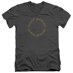AN OFFCIALLY LICENSED LORD OF THE RINGS ONE RING MEN'S V-NECK T-SHIRT CHARCOAL