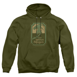 AN OFFCIALLY LICENSED LORD OF THE RINGS GREEN DRAGON TAVERN ADULT UNISEX PULLOVER HOODIE MILITARY GREEN