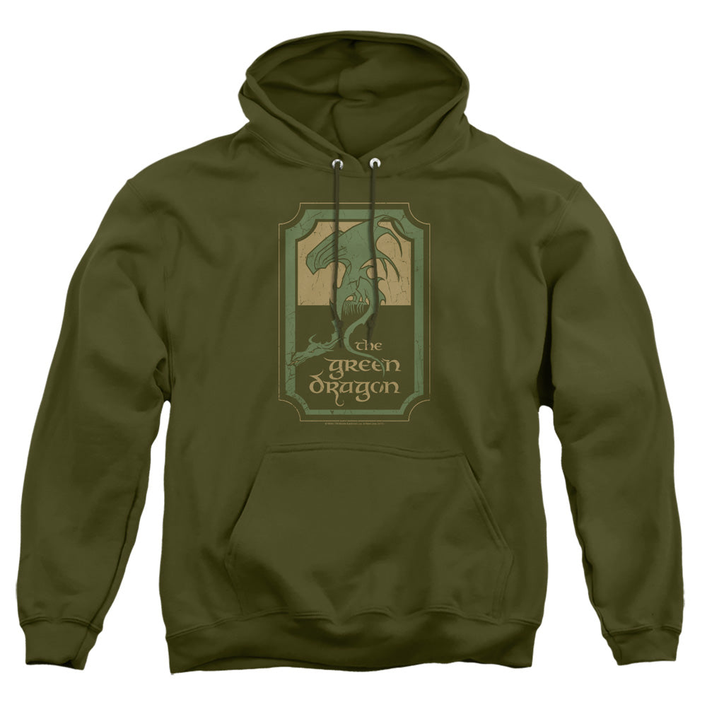 AN OFFCIALLY LICENSED LORD OF THE RINGS GREEN DRAGON TAVERN ADULT UNISEX PULLOVER HOODIE MILITARY GREEN
