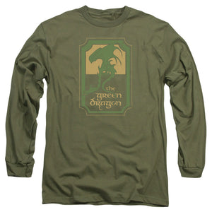 AN OFFCIALLY LICENSED LORD OF THE RINGS GREEN DRAGON TAVERN MEN'S LONG SLEEVE T-SHIRT MILITARY GREEN