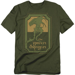AN OFFCIALLY LICENSED LORD OF THE RINGS GREEN DRAGON TAVERN MEN'S REGULAR FIT T-SHIRT MILITARY GREEN