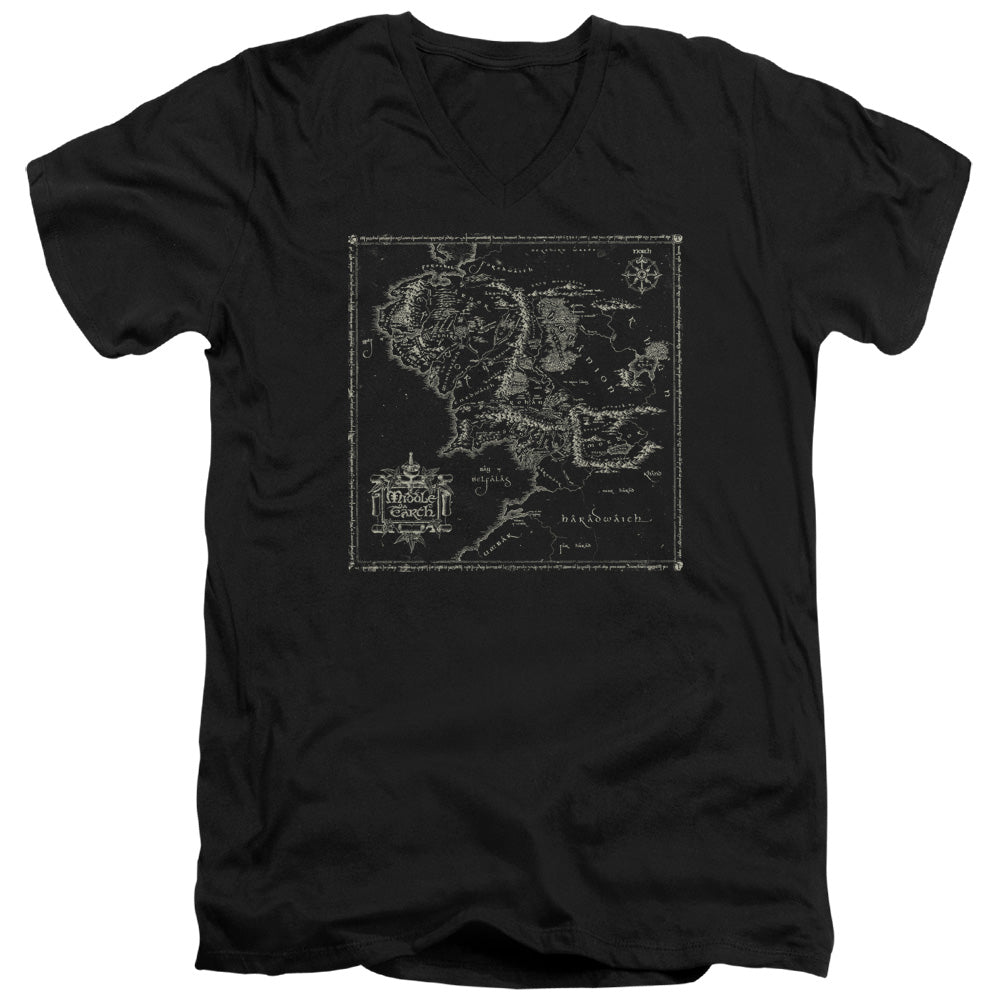 AN OFFCIALLY LICENSED LORD OF THE RINGS MAP OF ME MEN'S V-NECK T-SHIRT BLACK