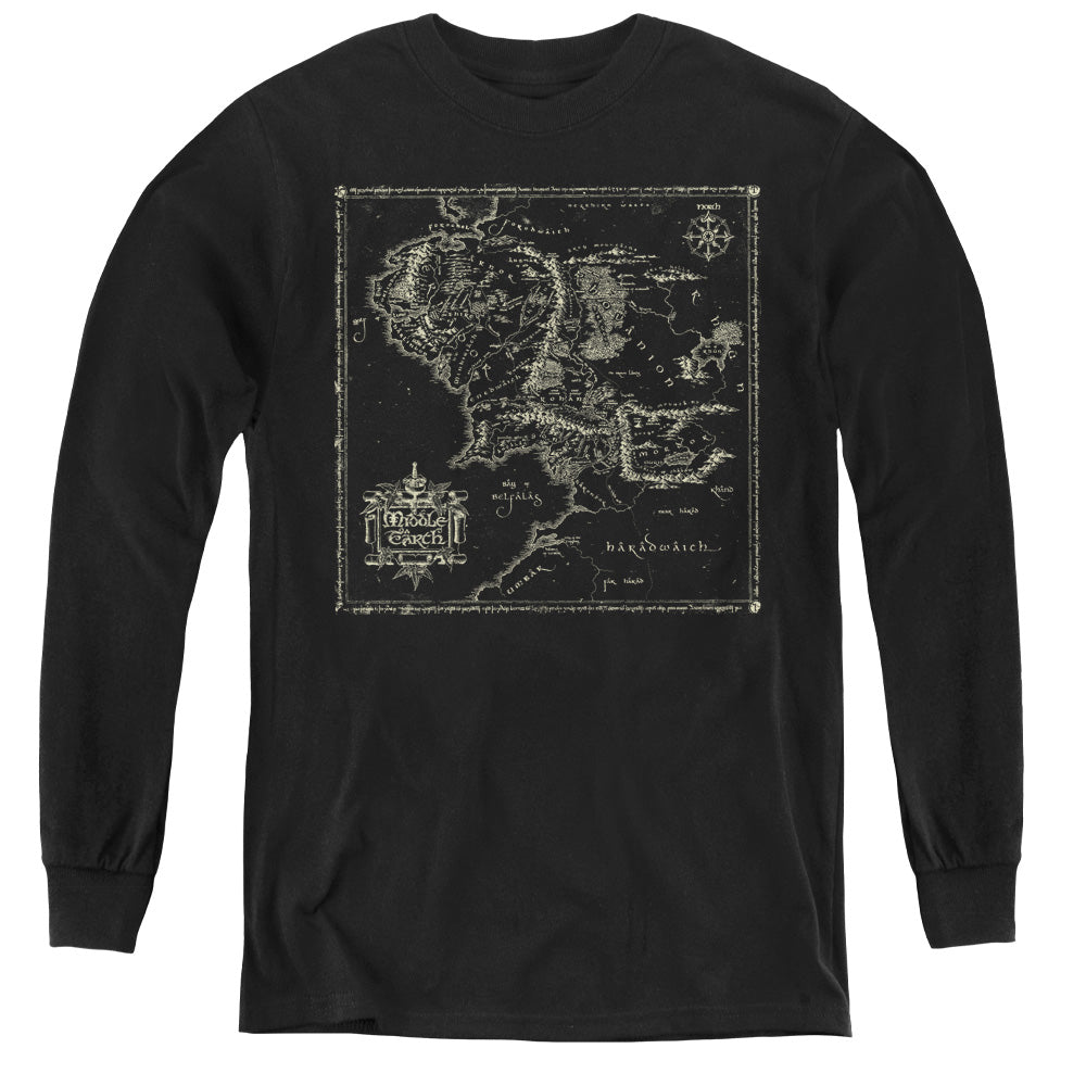 AN OFFCIALLY LICENSED LORD OF THE RINGS MAP OF ME YOUTH LONG SLEEVE T-SHIRT BLACK