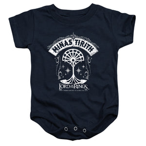 AN OFFCIALLY LICENSED LORD OF THE RINGS MINAS TIRITH BABY BODYSUIT NAVY