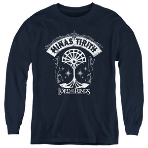 AN OFFCIALLY LICENSED LORD OF THE RINGS MINAS TIRITH YOUTH LONG SLEEVE T-SHIRT NAVY