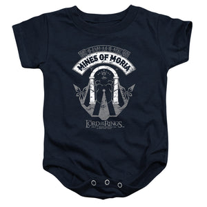 AN OFFCIALLY LICENSED LORD OF THE RINGS MINES OF MORIA BABY BODYSUIT NAVY