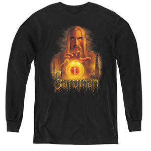 AN OFFCIALLY LICENSED LOR SARUMAN YOUTH LONG SLEEVE T-SHIRT BLACK