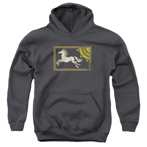 AN OFFCIALLY LICENSED LOR ROHAN BANNER YOUTH HOODIE CHARCOAL