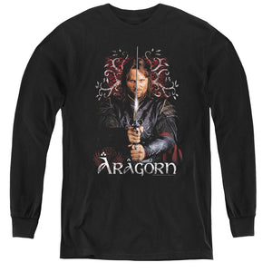 AN OFFCIALLY LICENSED LOR ARAGORN YOUTH LONG SLEEVE T-SHIRT BLACK