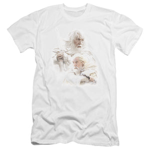 AN OFFCIALLY LICENSED LOR GANDALF THE WHITE MEN'S PREMIUM SLIM FIT T-SHIRT WHITE