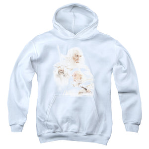 AN OFFCIALLY LICENSED LOR GANDALF THE WHITE YOUTH HOODIE WHITE