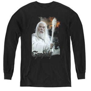 AN OFFCIALLY LICENSED LOR GANDALF YOUTH LONG SLEEVE T-SHIRT BLACK