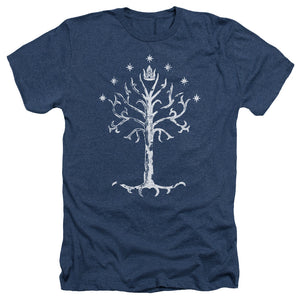 AN OFFCIALLY LICENSED LOR TREE OF GONDOR MEN'S HEATHER T-SHIRT NAVY