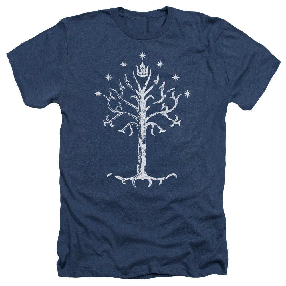 AN OFFCIALLY LICENSED LOR TREE OF GONDOR MEN'S HEATHER T-SHIRT NAVY