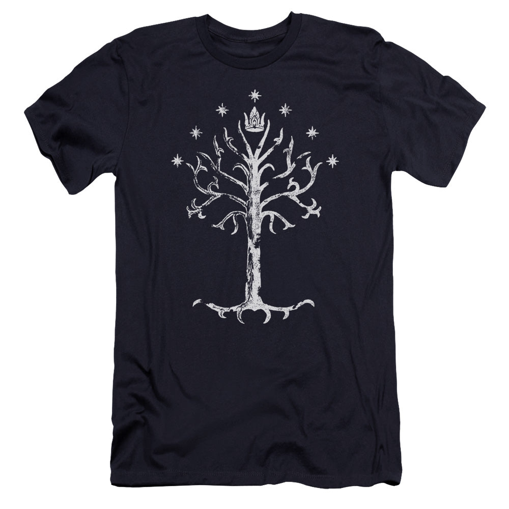 AN OFFCIALLY LICENSED LOR TREE OF GONDOR MEN'S PREMIUM SLIM FIT T-SHIRT NAVY