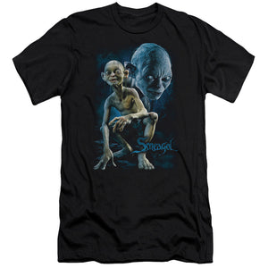 AN OFFCIALLY LICENSED LOR SMEAGOL MEN'S PREMIUM SLIM FIT T-SHIRT BLACK
