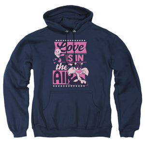 AN OFFCIALLY LICENSED LOONEY TUNES VALENTINE'S DAY TWEETY SYLVESTER LOVE IN THE AIR ADULT UNISEX PULLOVER HOODIE NAVY