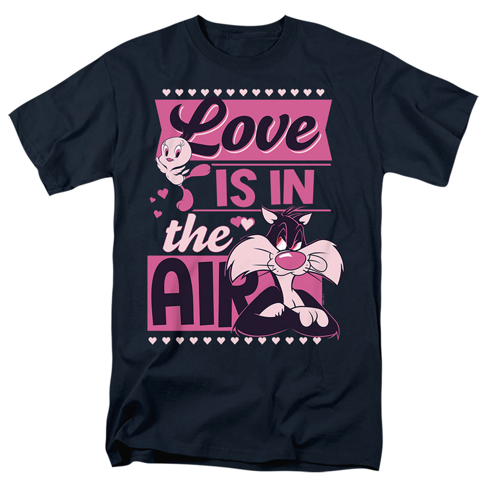 AN OFFCIALLY LICENSED LOONEY TUNES VALENTINE'S DAY TWEETY SYLVESTER LOVE IN THE AIR MEN'S REGULAR FIT T-SHIRT NAVY
