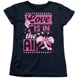 AN OFFCIALLY LICENSED LOONEY TUNES VALENTINE'S DAY TWEETY SYLVESTER LOVE IN THE AIR WOMEN'S REGULAR FIT T-SHIRT NAVY