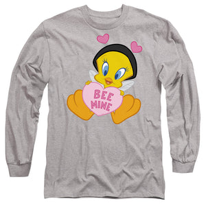 AN OFFCIALLY LICENSED LOONEY TUNES VALENTINE'S DAY TWEETY BEE MINE MEN'S LONG SLEEVE T-SHIRT ATHLETIC HEATHER