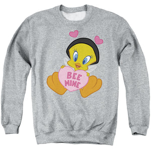 AN OFFCIALLY LICENSED LOONEY TUNES VALENTINE'S DAY TWEETY BEE MINE ADULT UNISEX CREWNECK SWEATSHIRT ATHLETIC HEATHER