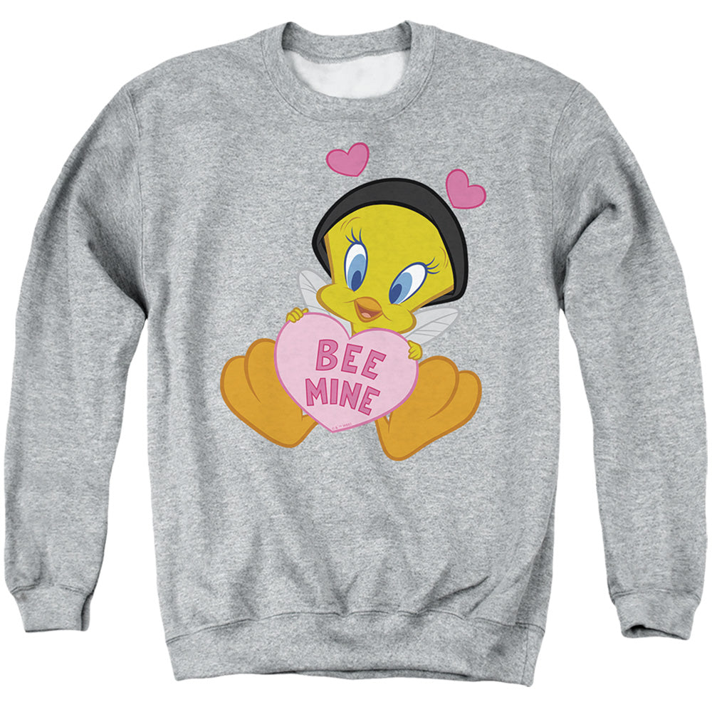 AN OFFCIALLY LICENSED LOONEY TUNES VALENTINE'S DAY TWEETY BEE MINE ADULT UNISEX CREWNECK SWEATSHIRT ATHLETIC HEATHER