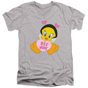 AN OFFCIALLY LICENSED LOONEY TUNES VALENTINE'S DAY TWEETY BEE MINE MEN'S V-NECK T-SHIRT ATHLETIC HEATHER