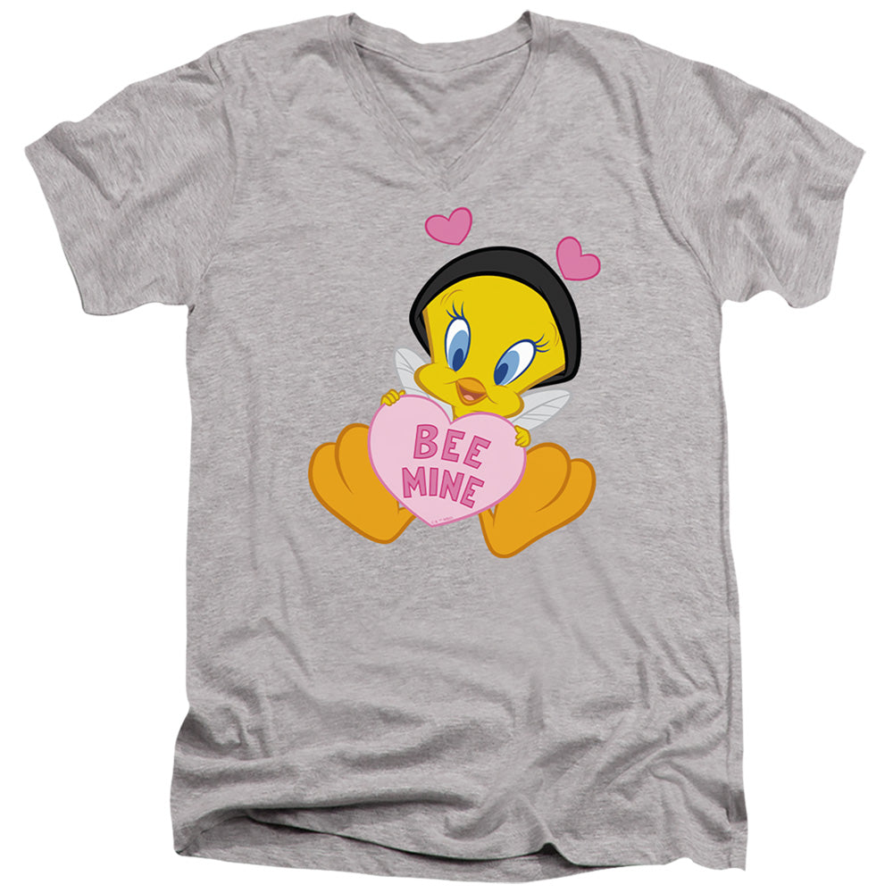 AN OFFCIALLY LICENSED LOONEY TUNES VALENTINE'S DAY TWEETY BEE MINE MEN'S V-NECK T-SHIRT ATHLETIC HEATHER