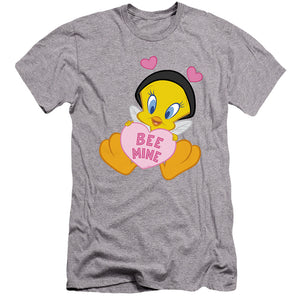 AN OFFCIALLY LICENSED LOONEY TUNES VALENTINE'S DAY TWEETY BEE MINE MEN'S PREMIUM SLIM FIT T-SHIRT ATHLETIC HEATHER