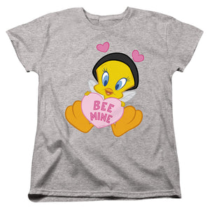 AN OFFCIALLY LICENSED LOONEY TUNES VALENTINE'S DAY TWEETY BEE MINE WOMEN'S REGULAR FIT T-SHIRT ATHLETIC HEATHER