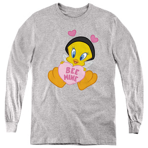 AN OFFCIALLY LICENSED LOONEY TUNES VALENTINE'S DAY TWEETY BEE MINE YOUTH LONG SLEEVE T-SHIRT ATHLETIC HEATHER