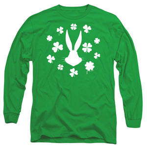 AN OFFCIALLY LICENSED LOONEY TUNES BUGS BUNNY ST. PATRICK'S CLOVER SILHOUETTE MEN'S LONG SLEEVE T-SHIRT KELLY GREEN