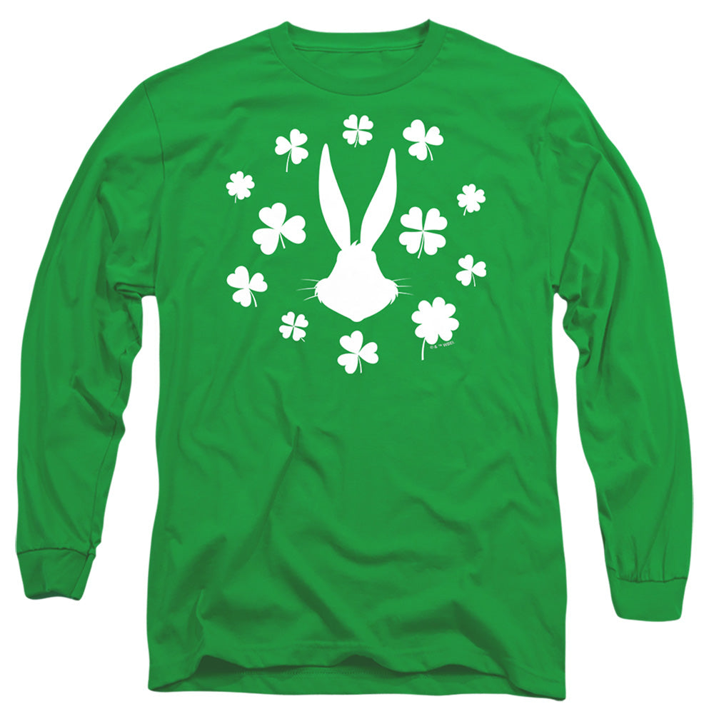 AN OFFCIALLY LICENSED LOONEY TUNES BUGS BUNNY ST. PATRICK'S CLOVER SILHOUETTE MEN'S LONG SLEEVE T-SHIRT KELLY GREEN