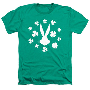 AN OFFCIALLY LICENSED LOONEY TUNES BUGS BUNNY ST. PATRICK'S CLOVER SILHOUETTE MEN'S HEATHER T-SHIRT KELLY GREEN