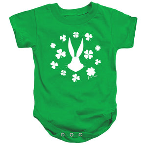 AN OFFCIALLY LICENSED LOONEY TUNES BUGS BUNNY ST. PATRICK'S CLOVER SILHOUETTE BABY BODYSUIT KELLY GREEN
