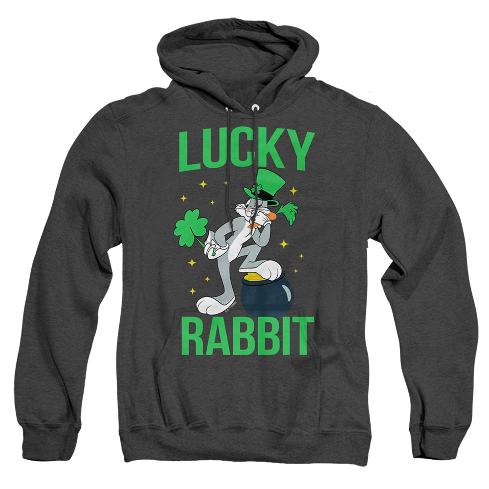 AN OFFCIALLY LICENSED LOONEY TUNES BUGS BUNNY ST. PATRICK'S LUCKY RABBIT ADULT UNISEX HEATHER PULLOVER HOODIE BLACK