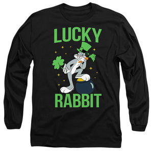 AN OFFCIALLY LICENSED LOONEY TUNES BUGS BUNNY ST. PATRICK'S LUCKY RABBIT MEN'S LONG SLEEVE T-SHIRT BLACK