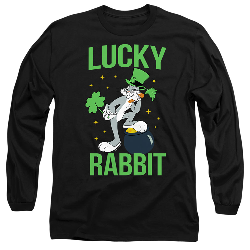 AN OFFCIALLY LICENSED LOONEY TUNES BUGS BUNNY ST. PATRICK'S LUCKY RABBIT MEN'S LONG SLEEVE T-SHIRT BLACK