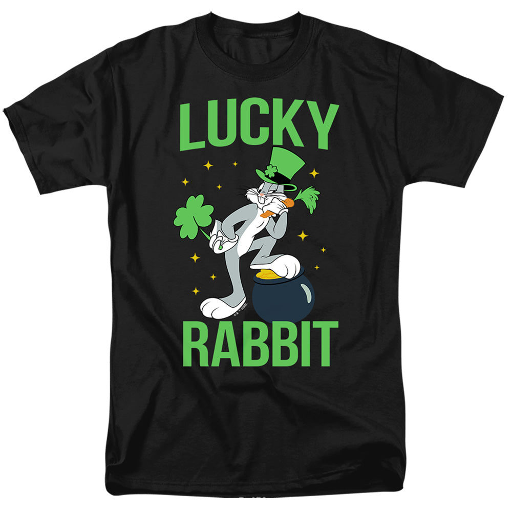 AN OFFCIALLY LICENSED LOONEY TUNES BUGS BUNNY ST. PATRICK'S LUCKY RABBIT MEN'S REGULAR FIT T-SHIRT BLACK