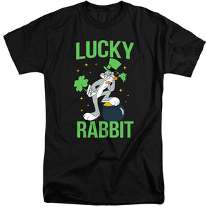 AN OFFCIALLY LICENSED LOONEY TUNES BUGS BUNNY ST. PATRICK'S LUCKY RABBIT MEN'S TALL FIT T-SHIRT BLACK