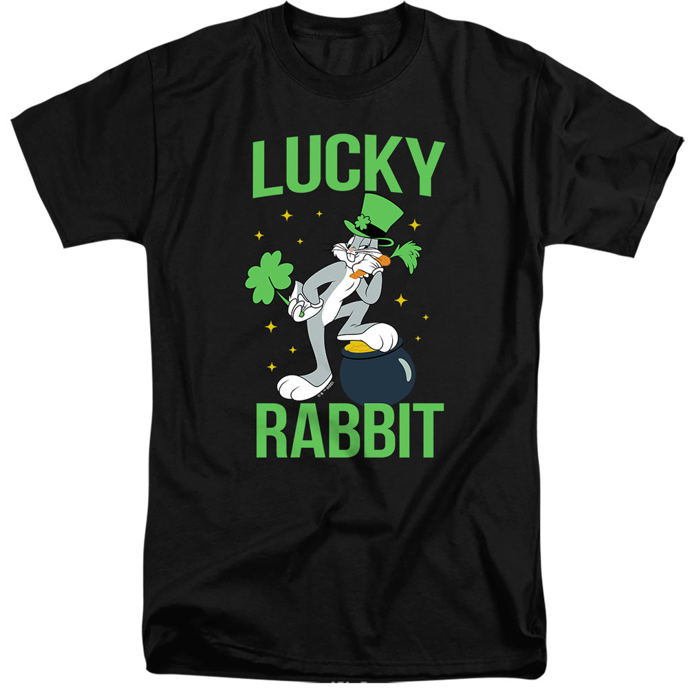 AN OFFCIALLY LICENSED LOONEY TUNES BUGS BUNNY ST. PATRICK'S LUCKY RABBIT MEN'S TALL FIT T-SHIRT BLACK