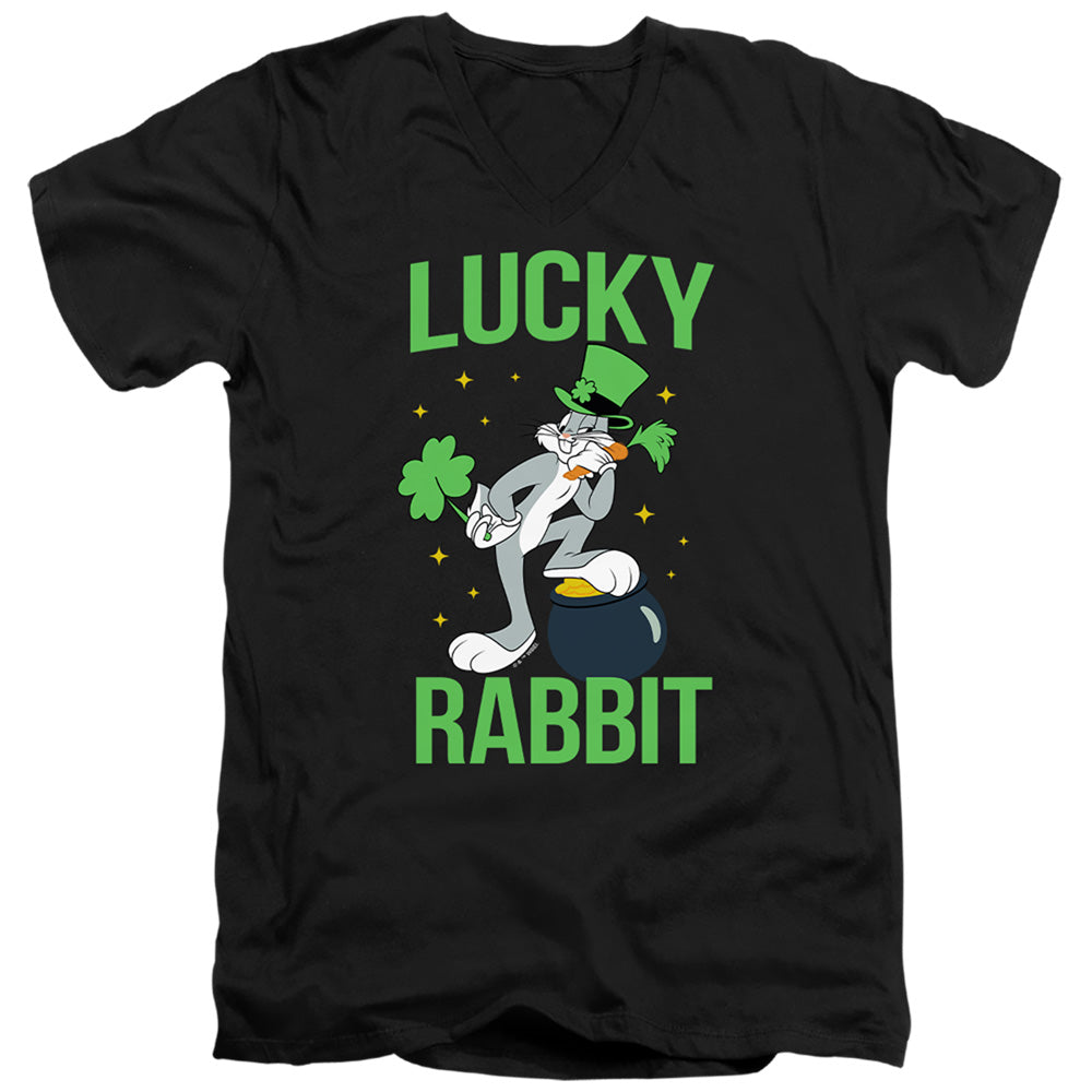 AN OFFCIALLY LICENSED LOONEY TUNES BUGS BUNNY ST. PATRICK'S LUCKY RABBIT MEN'S V-NECK T-SHIRT BLACK