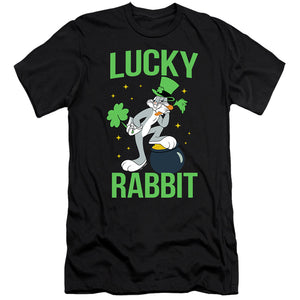 AN OFFCIALLY LICENSED LOONEY TUNES BUGS BUNNY ST. PATRICK'S LUCKY RABBIT MEN'S PREMIUM SLIM FIT T-SHIRT BLACK