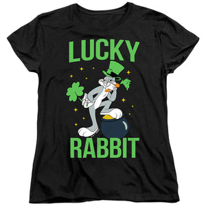 AN OFFCIALLY LICENSED LOONEY TUNES BUGS BUNNY ST. PATRICK'S LUCKY RABBIT WOMEN'S REGULAR FIT T-SHIRT BLACK